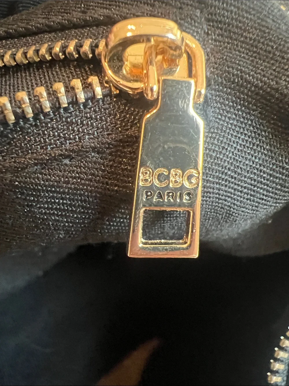 BCBG Pebbled Black Leather Crossbody with Gold Plaque Adjustable Strap Purse
